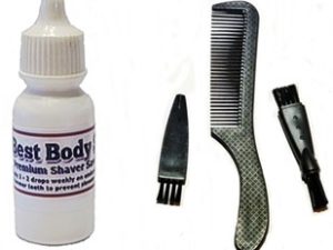 Premium shaver oil with two cleaning brushes – grooming accessory set